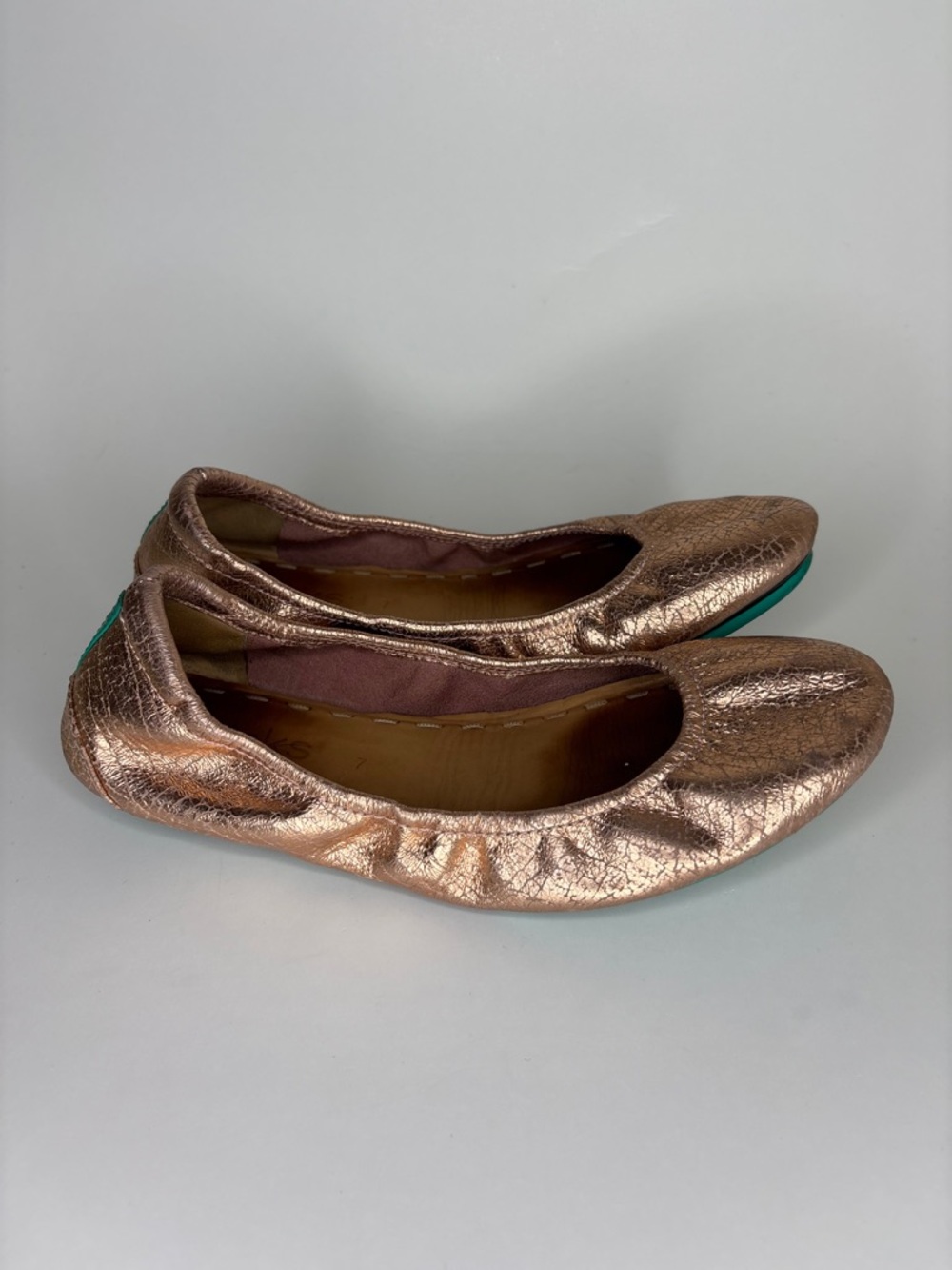 Tieks by Gavrieli Rose Gold Glam metallic leather ballet flat Foldable Size 7